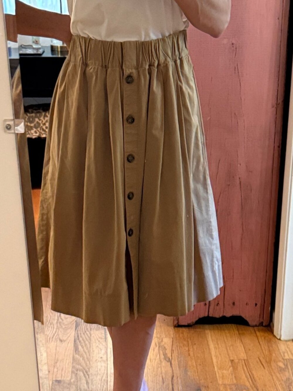 J Crew button front Khaki Chino Skirt, size 4.